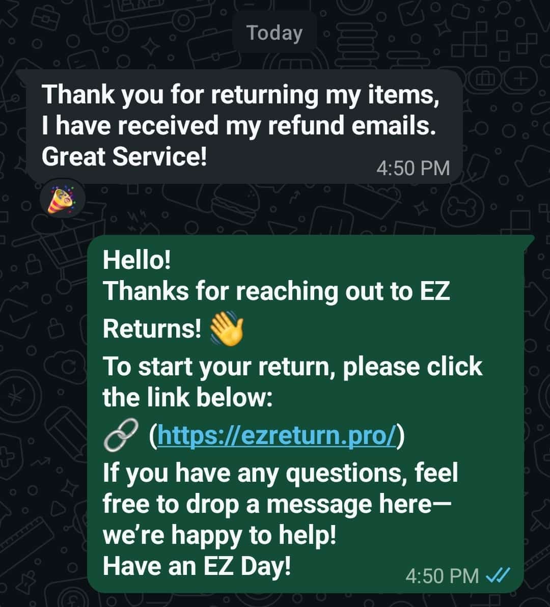 Status update image from Ez return