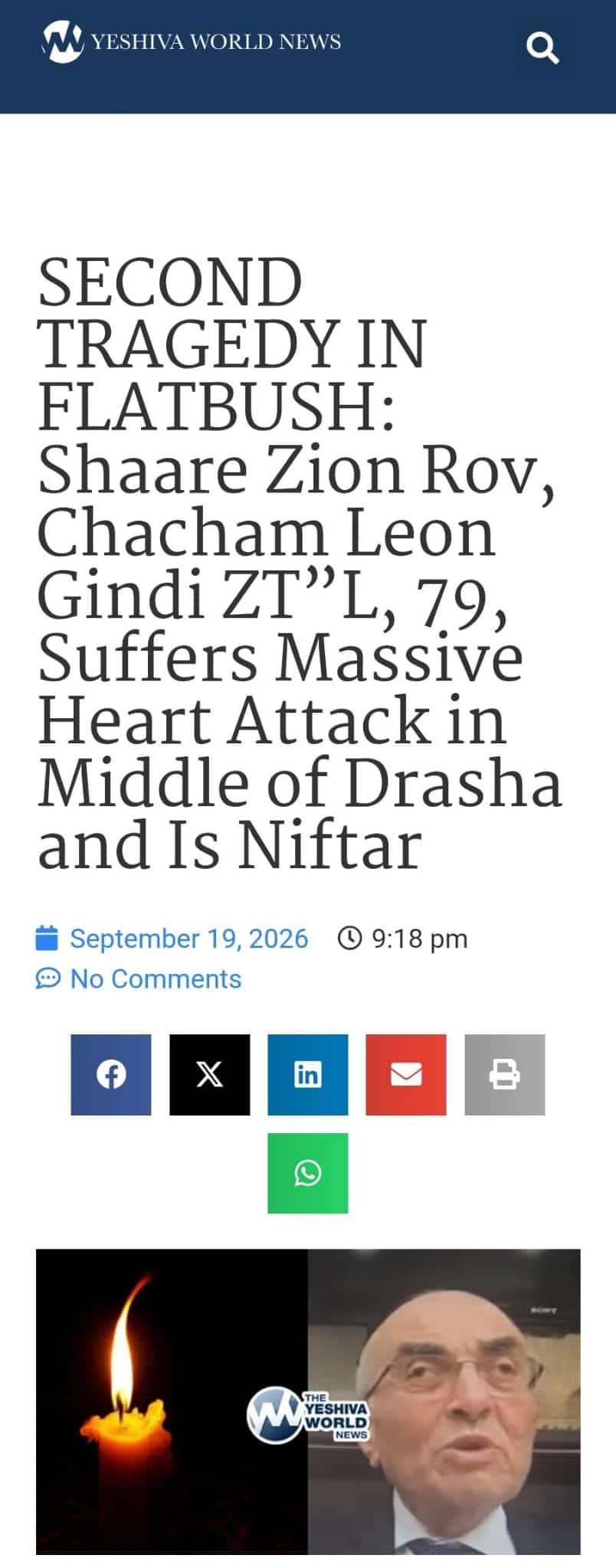 Status update image from Yeshiva World News