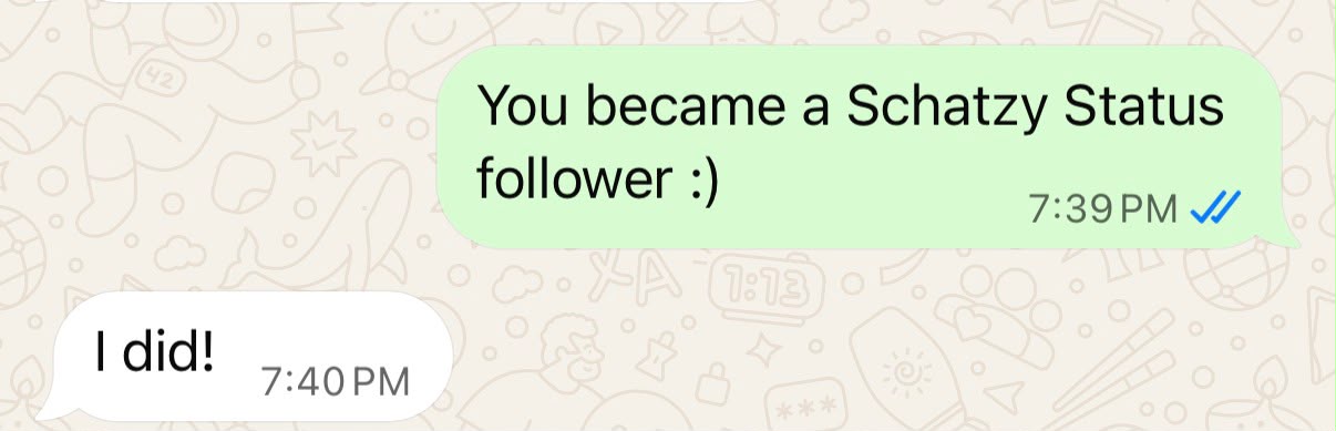 Status update image from Schatzy