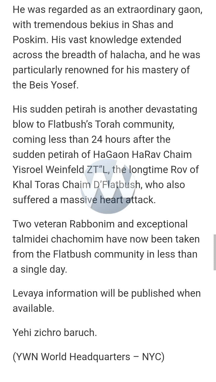 Status update image from Yeshiva World News