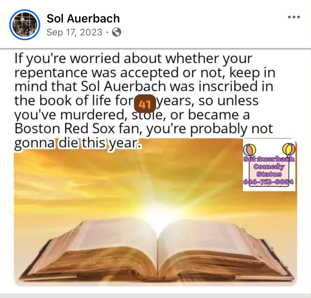 Status update image from Sol Auerbach Comedy