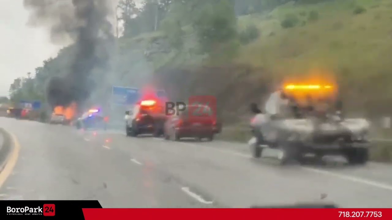 Truck crashed into a car on Route 17 near Exit 98, causing the car to burst into flames.
