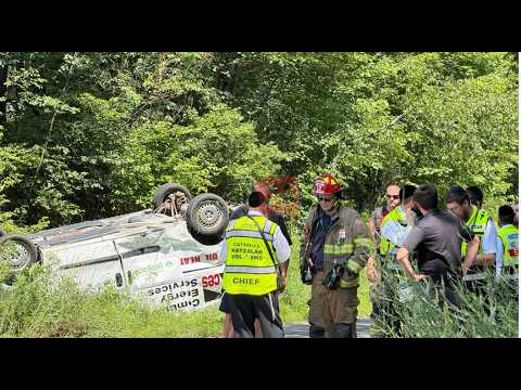 two-vehicle crash at Cross Farm Road and Denman Road in Liberty caused one vehicle to overturn
