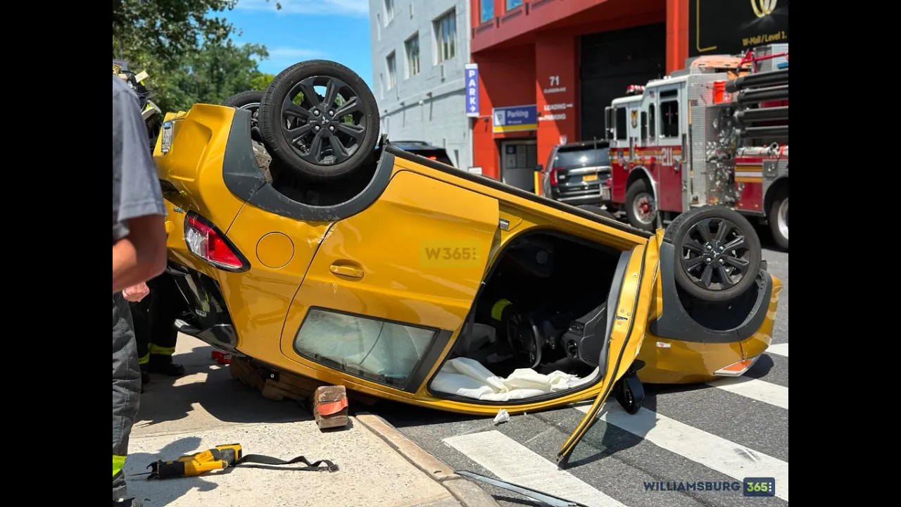 Car Overturns At Intersection Of Flushing Avenue And Classon Avenue Near W Mall