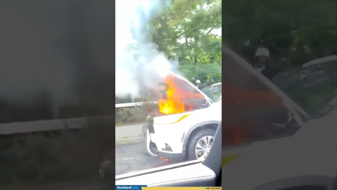 Hood of a taxi vehicle erupted in flames on Route 59 near Augusta Avenue.