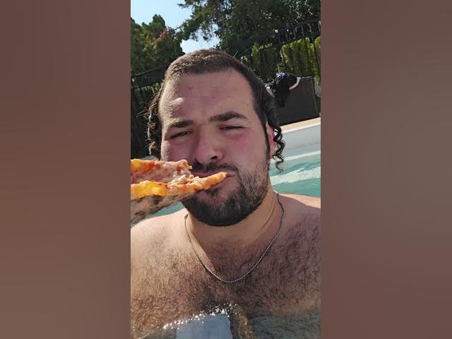 enjoying the last pizza in the pool!