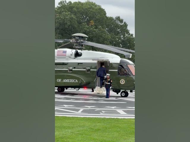 President Trump boards Marine One on the new White House helipad