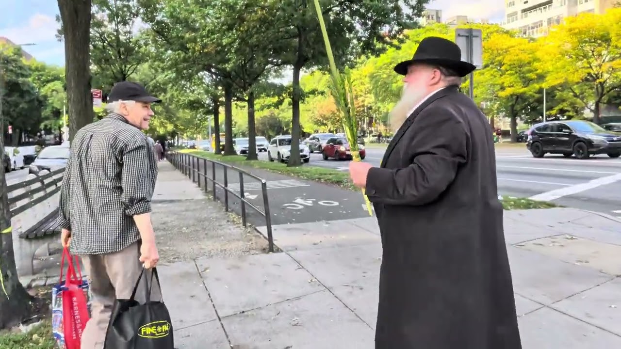 #9 Rabbi Dalfin on Brooklyn Street, Ocean Pkwy & 18 Ave, greeting people with Sukkos Lulav & Esrog