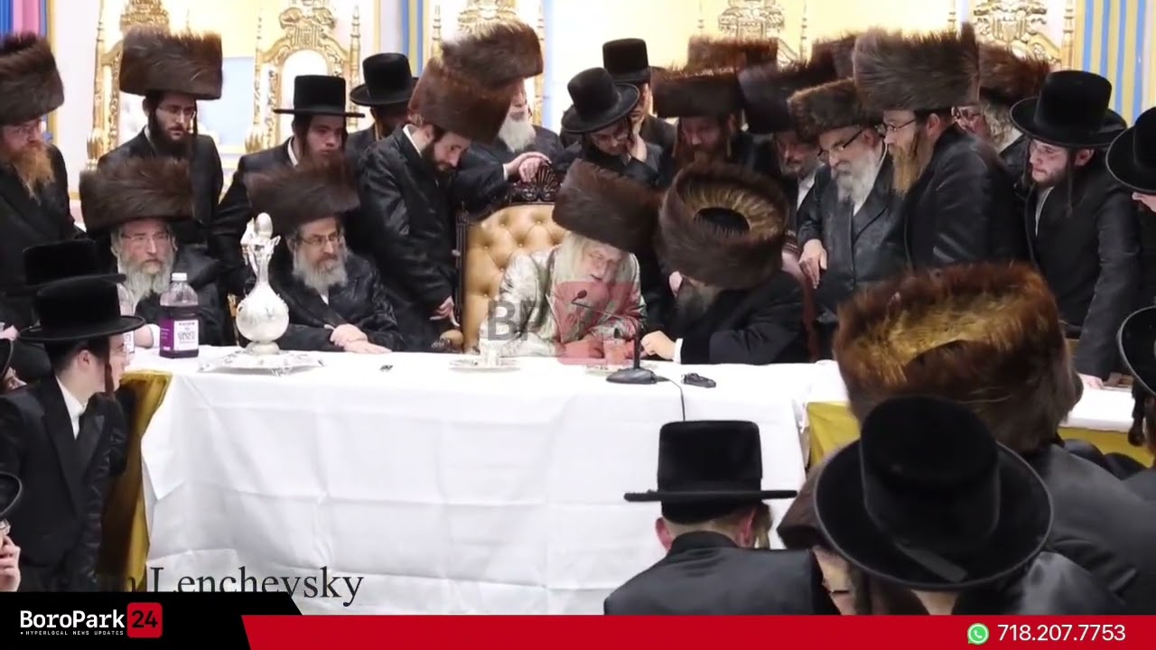 The Bobov-45 Rebbe visited the Minkatch Rebbe in the Sukkah.