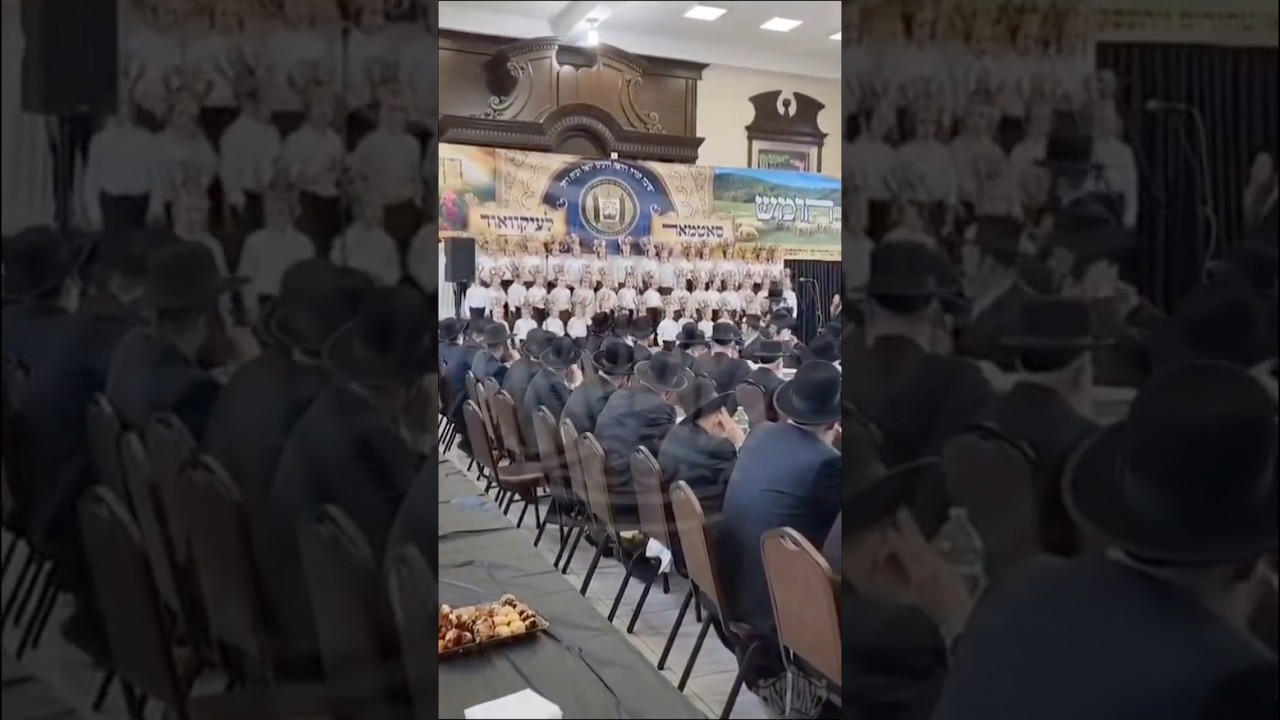 Satmar Rebbe at Chumash Seudah in Satmar Cheder in Lakewood | חומש סעודה בת”ת סאטמאר בלייקווד