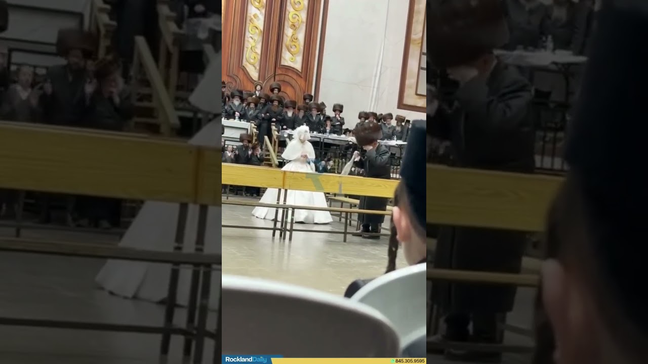 The Skver Rebbe dancing Mitzva Tanz at a grandchild's wedding in New Square.