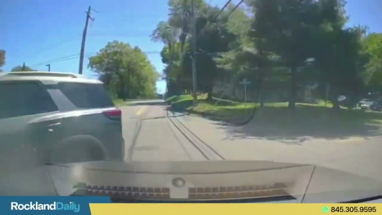 Two vehicles nearly collide in Spring Valley during left turn onto Old Nyack Turnpike.