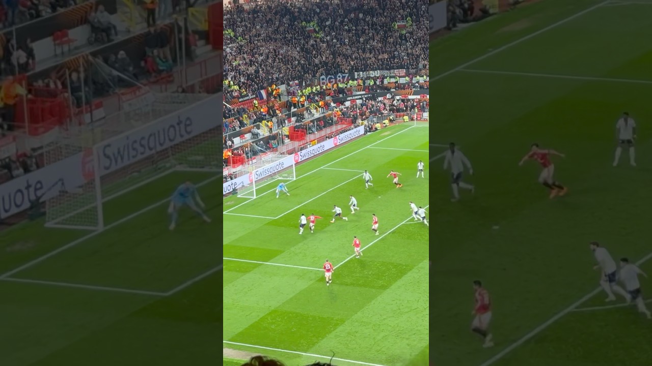 Kobbi Mainoo LATE GOAL equaliser - #manchesterunited #europaleague #lyon #goal #kobbiemainoo