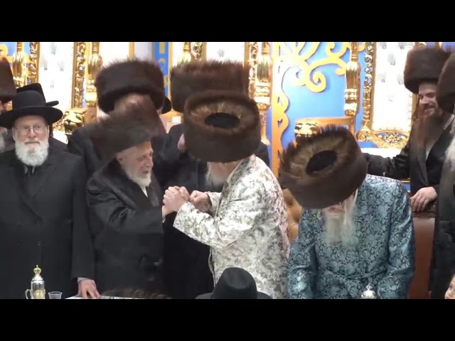 Liska Rebbe Dances With Munkatcher Rebbe In his Sukkah