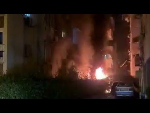 Gaza Rocket Diract Hit In Petah Tikva Resulting Fire and Building Damage After Explosion