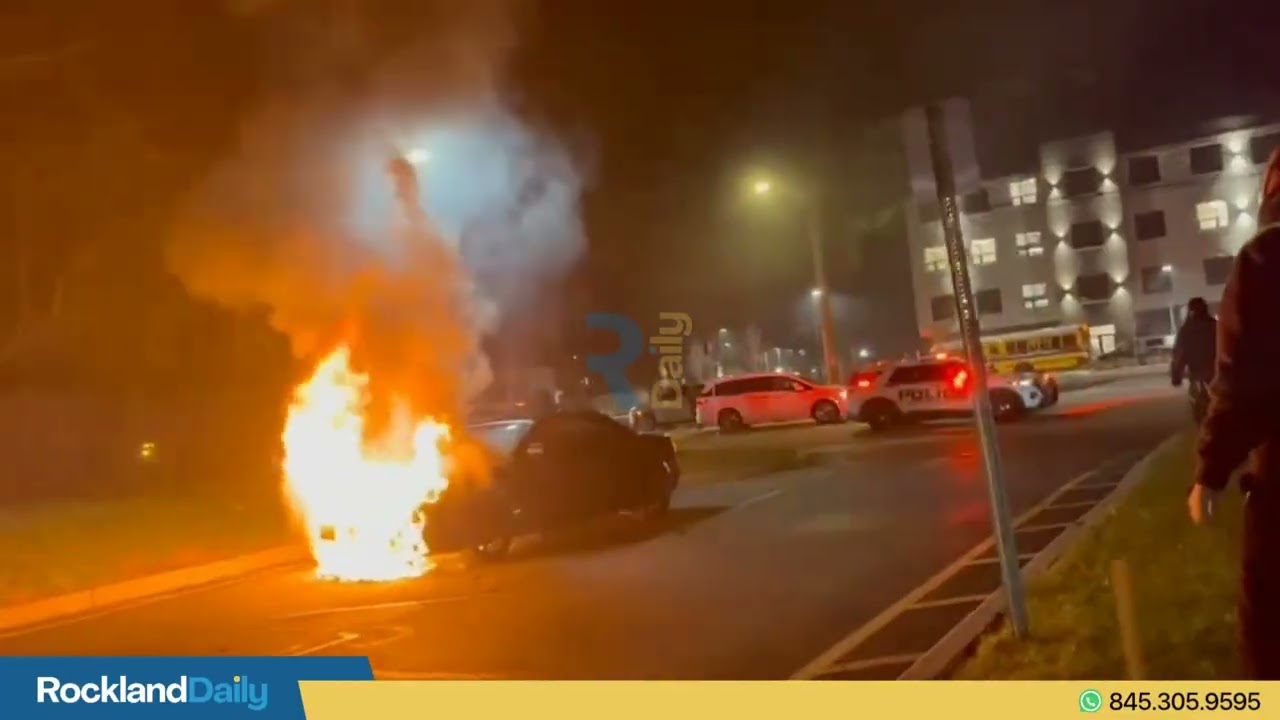 fully involved vehicle fire in the parking lot of Yeshiva of Spring Valley