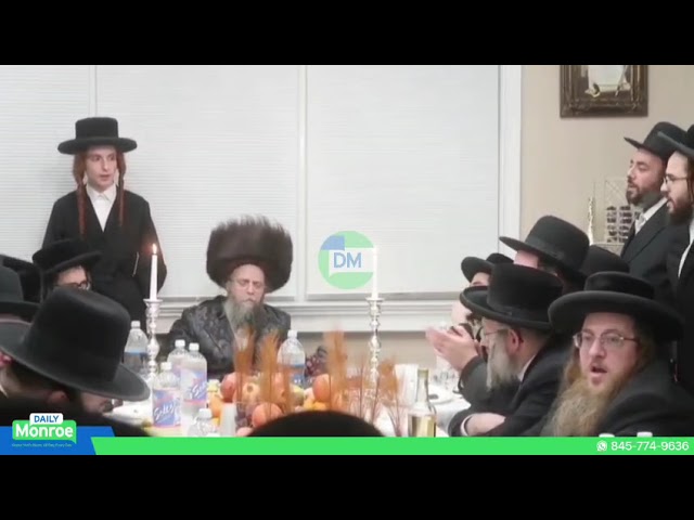 Chamish Usar Bishvat tish in Kiryas Joel by the Kretchnif-Segit Williamsburg Rebbe