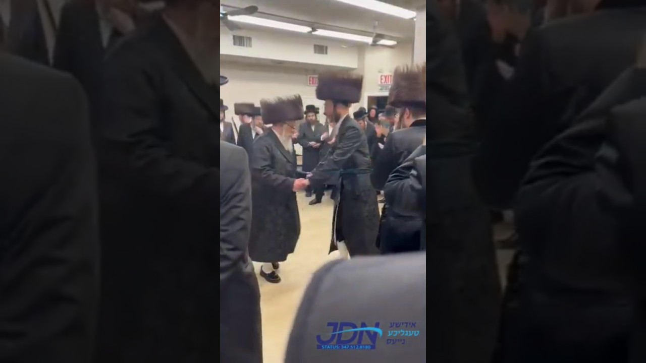 האדמו"ר מוויזניץ מאנסי טאנצט מיטן חתן ביים שמחת השבע ברכות לבית וויזניץ מאנסי, קאלוב און אמשינאוו.