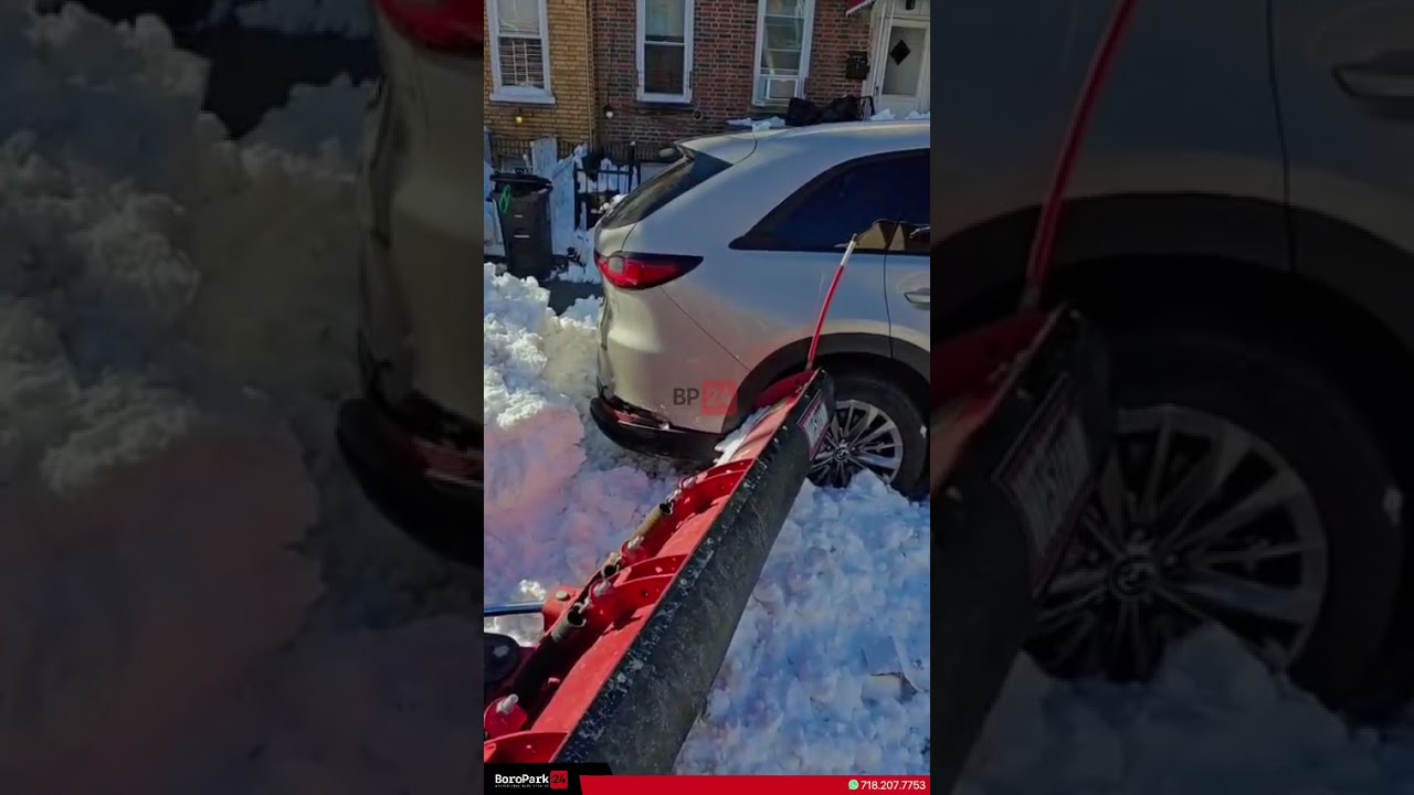 A sanitation plow got stuck after hitting a parked car at 19th Ave and 59th St.