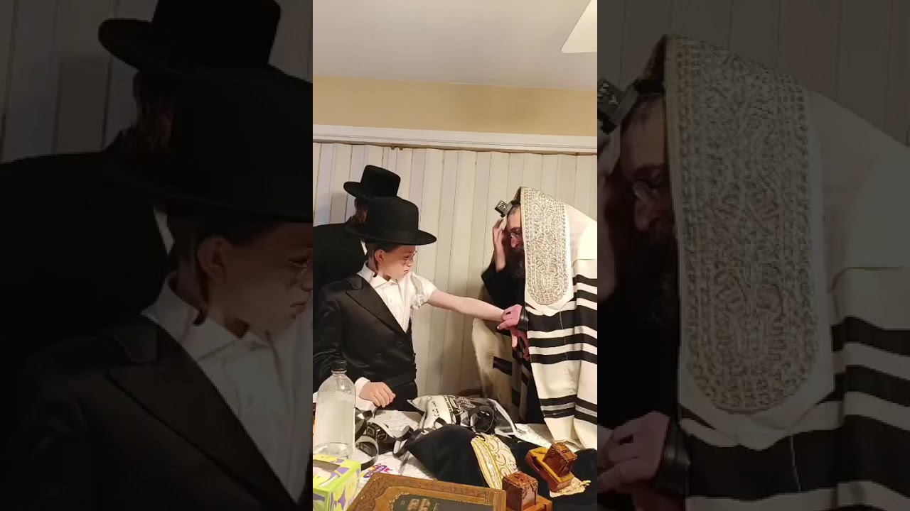 Skulen Yerushalayim Rebbe Puts Tefillin On  a Bar Mitzvah Bochur in LA