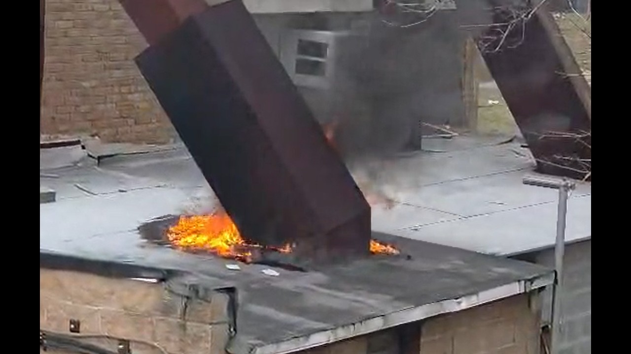 Small roof fire at the Viznitz matzah bakery on Crest Court, with minimal damage.