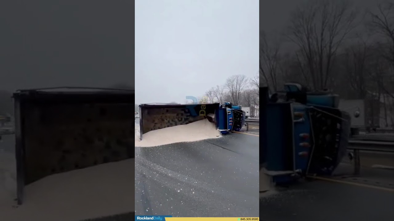 A dump truck has overturned on the New York State Thruway northbound in Sloatsburg
