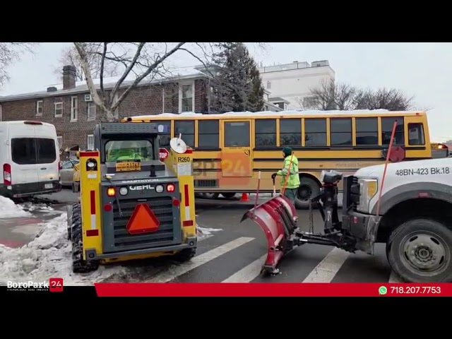 During the busy morning commute, many streets in Boro Park were closed off for DSNY snow removal
