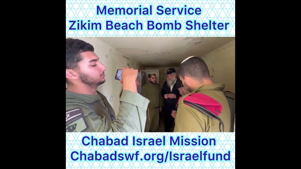 Zikim Beach. Memorial Service in Bomb Shelter with Israeli Army Rabbis. For 10/7 Massacre victims.