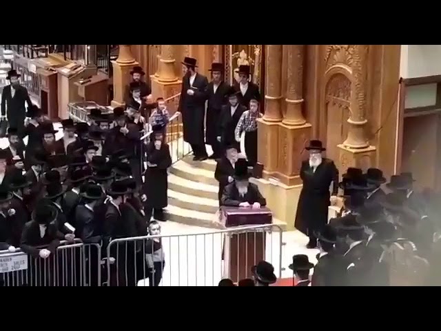 Skver Rebbe Observes Menorah Lighting In His Shul - Chanukah 5779