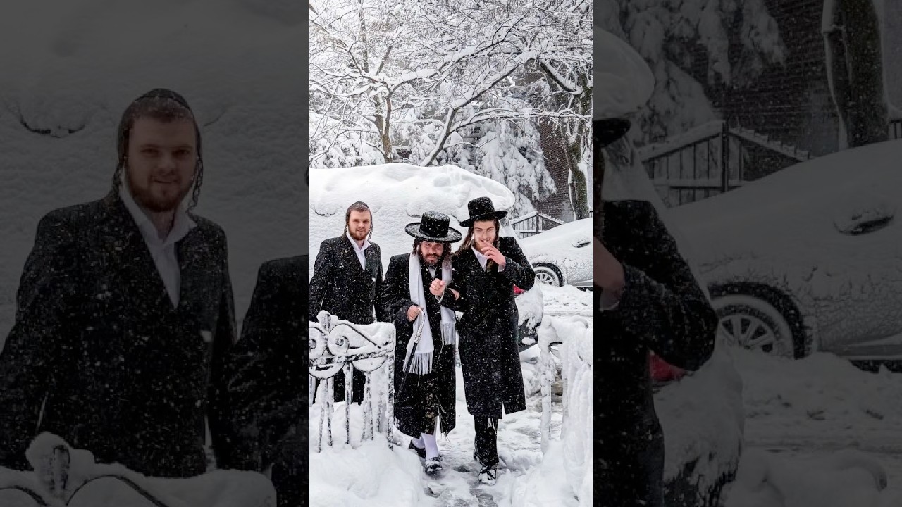 Kretchnif Kfar Ata Rebbe walking in the snow 🌨️