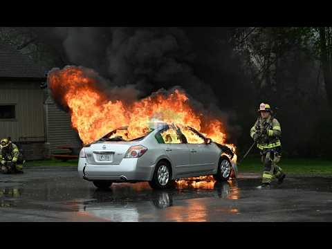 Monroe Fire Department and Police responded to a car fire outside 200 Spring Street