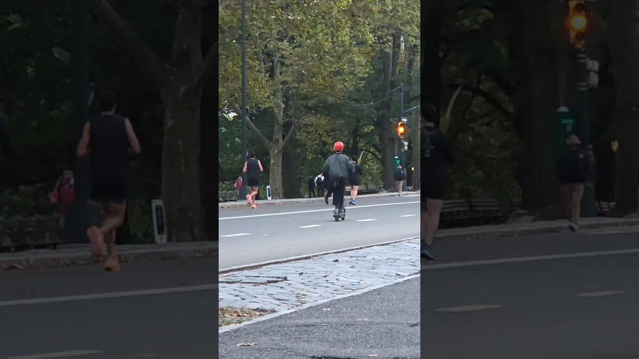 Chabad Rabbi runs along-side a runner to have him shake the Lulav & Etrog on Sukkot