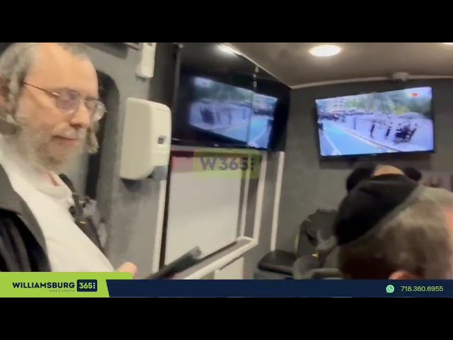 A new inside the command center set up at the protest by Williamsburg Shomrim