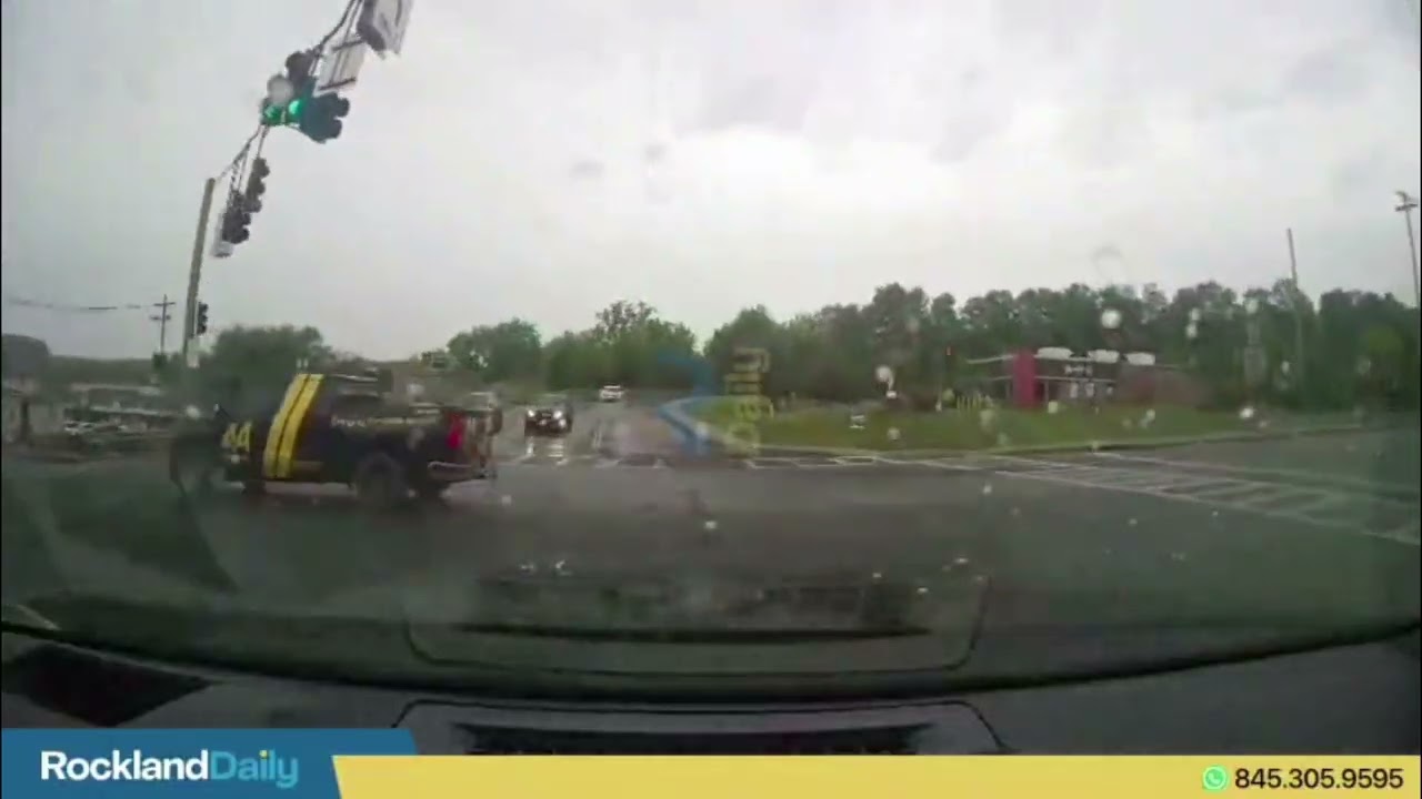 Pickup truck runs red light at Cherry Ln and Route 59, nearly causing serious crash.