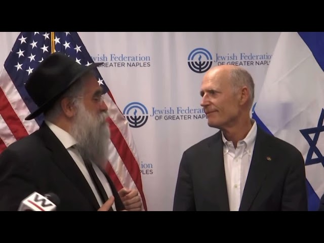 Senator Rick Scott returns from Israel. Rabbi Yitzchok Minkowicz of Chabad Lubavitch Thanks him.