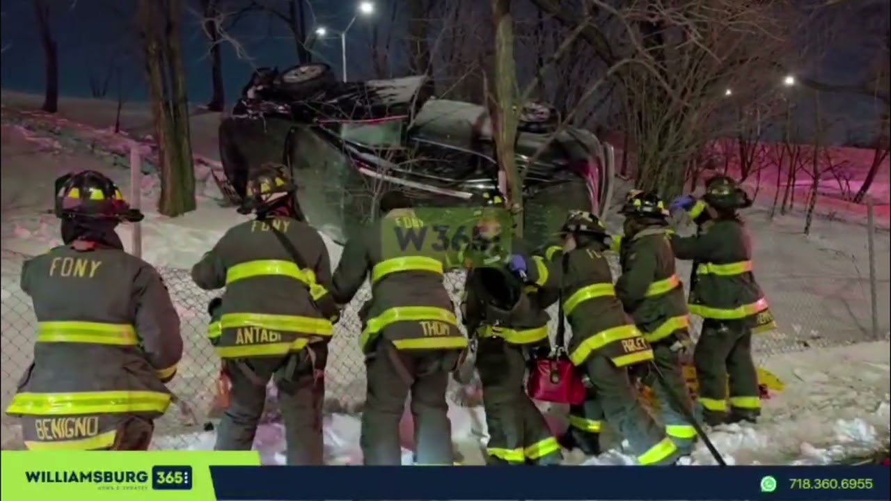 Car Lost Control On The BQE Exit 30 (Flushing Avenue) & Flipped Off The Roadway Onto The Embankment