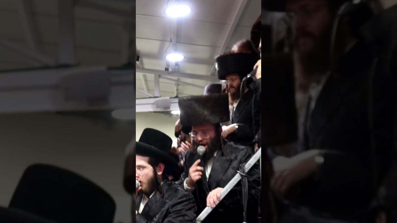 הקהל בריקוד סוער במהלך שמחת השבע ברכות המרכזי לבן כ"ק מרן האדמו"ר שליט"א