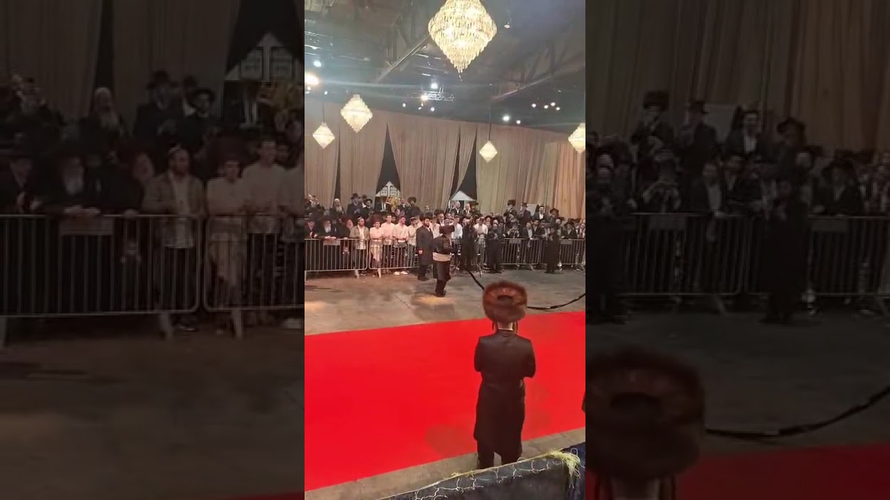 Koznitz Rebbe Dances Mitzvah Tantz At His Daughter's wedding wearing Koznitzer Maggids Gartel