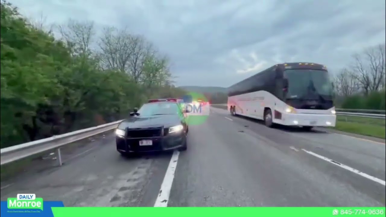A vehicle hit a deer on the NY 17 eastbound before Exit 129, causing smoke to come from the vehicle
