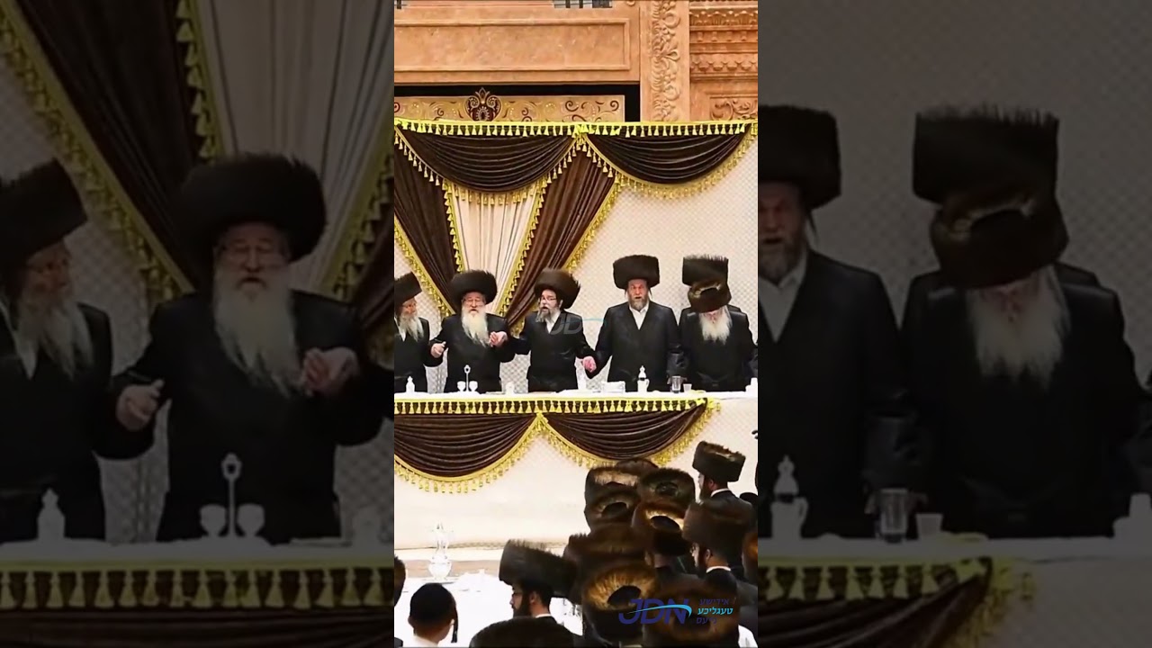 האדמו"ר מסקולען פון ירושלים ביים סעודת הודאה מוצאי שבת נחמו