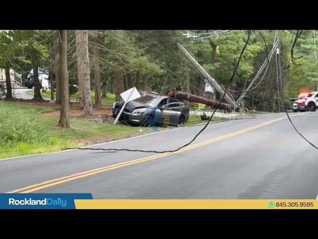 A car crashed into a pole on Wilder Rd near Lime Kiln, knocking down live wires