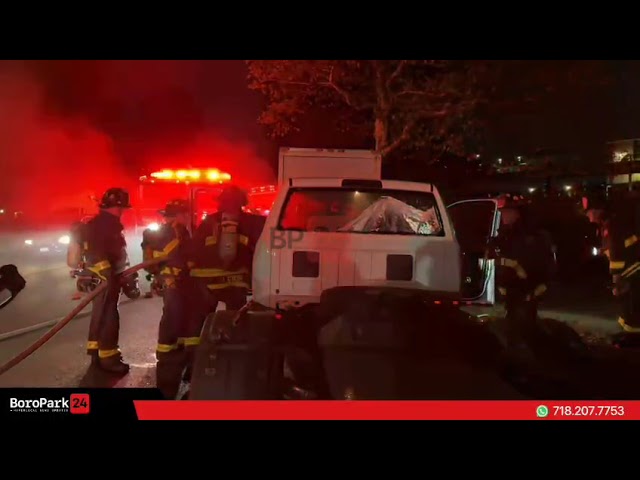 A pickup truck parked on Bay Parkway and McDonald Avenue went up in flames late last night