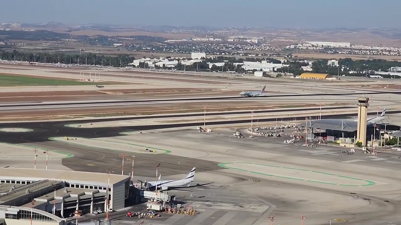 Watching AA flight land at Ben Gurion Airport from ATC tower rooftop