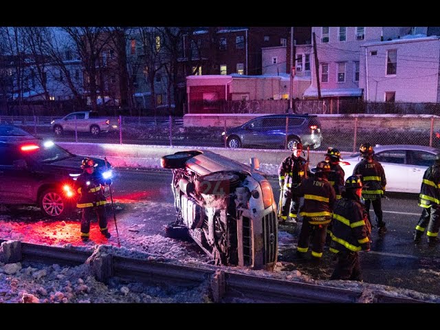 Vehicle Flipped On Its Side On The Prospect Expressway, At The Church Avenue Exit.