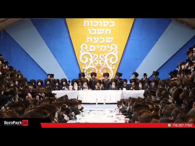 The Bobov-45 Rebbe at Tish Chol Hamoed in the Sukkah