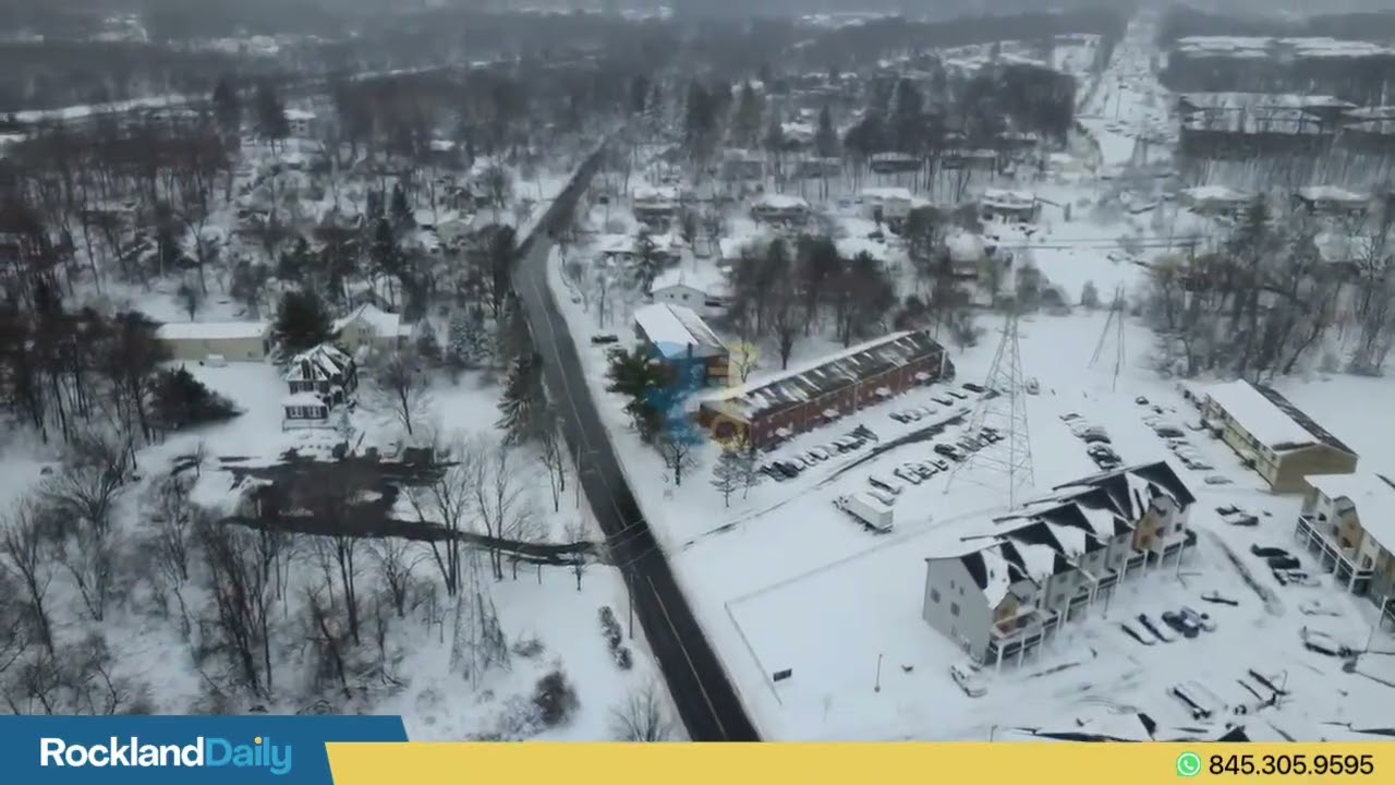 Drone footage of snowy scenes around Monsey.