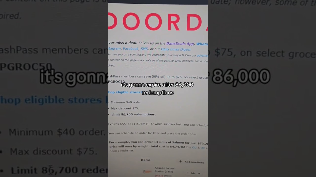 Save $75 on groceries via DoorDash