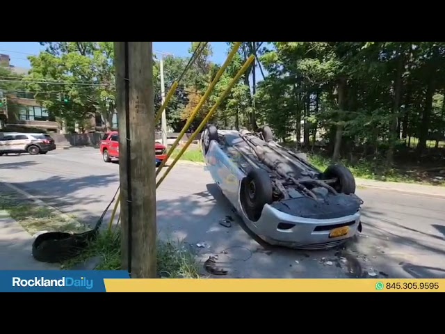 On Sunday morning a car hit a pole and overturned on North Main St and Ewing Ave,