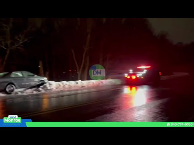 State Police responded to a crash on Larkin Drive after a vehicle slid on black ice into the snow.