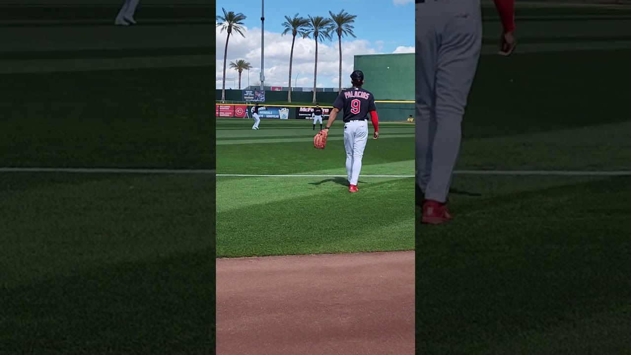 Guardians' Oscar Gonzalez Warms Up At Goodyear Ballpark